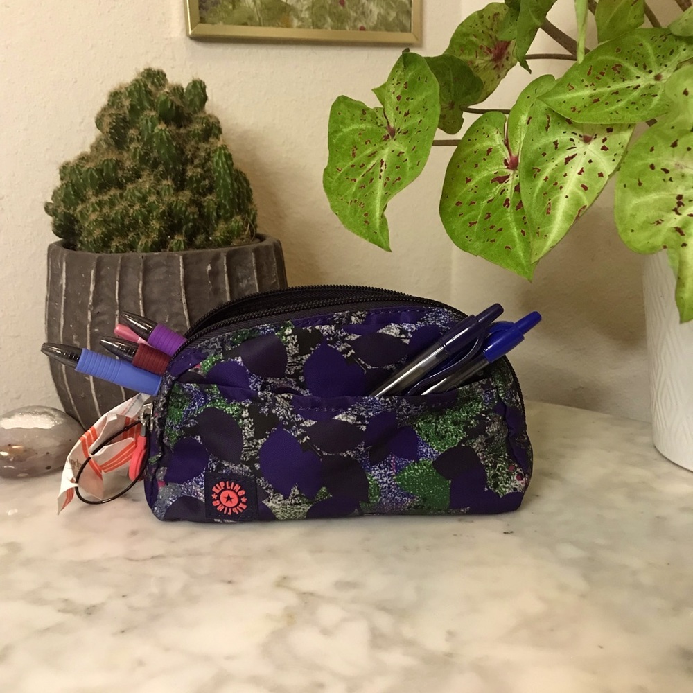 Kipling Makeup Bag Pencil Pouch Leaf Print Pattern
